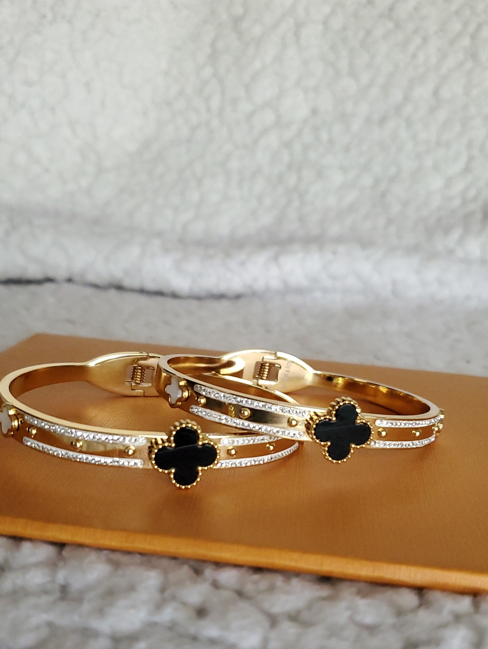 CC Boutique Gold and Black Clover Bangle Bracelet Set